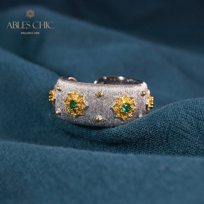 Bague Ouverte Soyeuse Fleurs Étoilées 6374