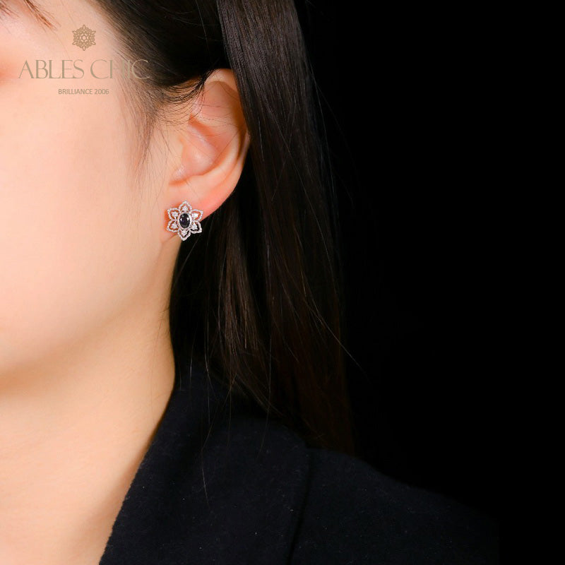 Boucles d'oreilles avec pierres précieuses et fleurs étoilées 5385
