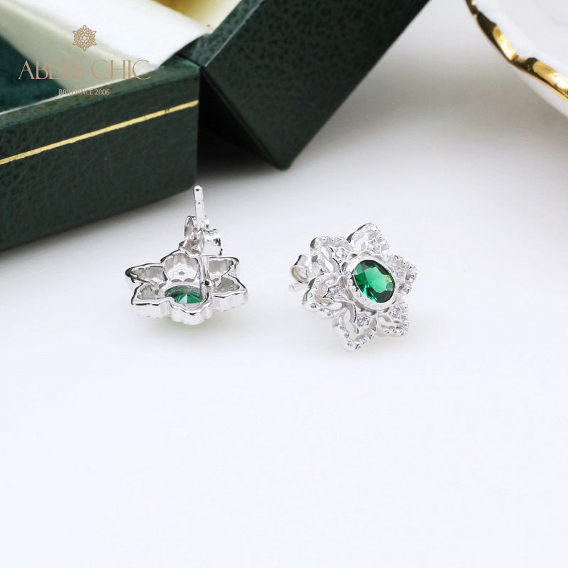Boucles d'oreilles avec pierres précieuses et fleurs étoilées 5385