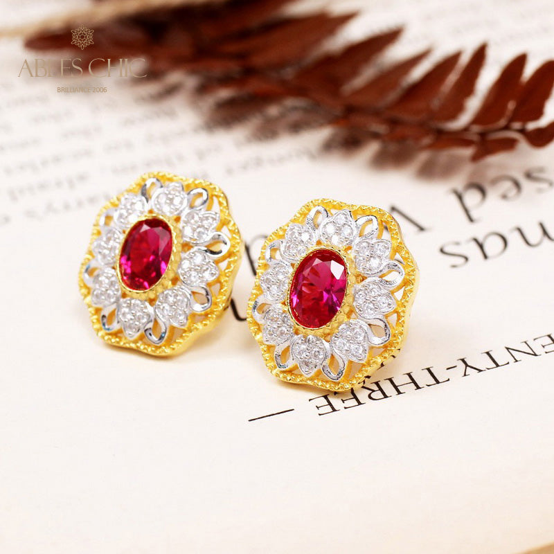 Boucles d'oreilles ovales en filigrane floral saphir 5531