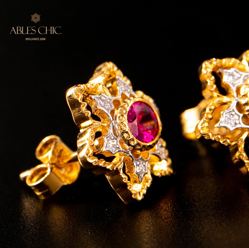 Boucles d'oreilles avec pierres précieuses et fleurs étoilées 5100
