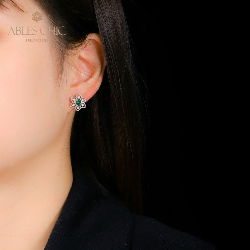 Boucles d'oreilles avec pierres précieuses et fleurs étoilées 5385