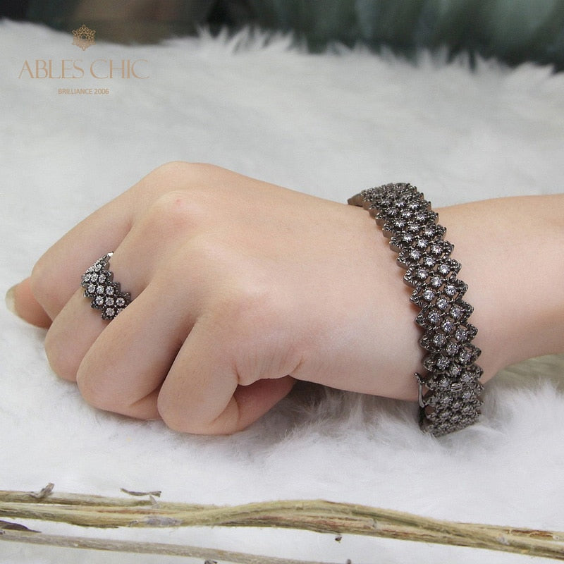 Bague en pierre multi-rangs en dentelle noire 5013