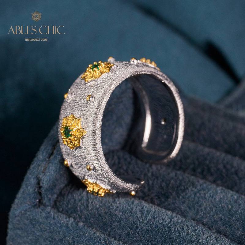 Bague Ouverte Soyeuse Fleurs Étoilées 6374