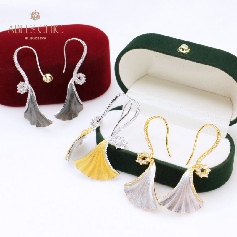 Boucles d'oreilles feuille de Ginkgo, élément en tissu, 5450