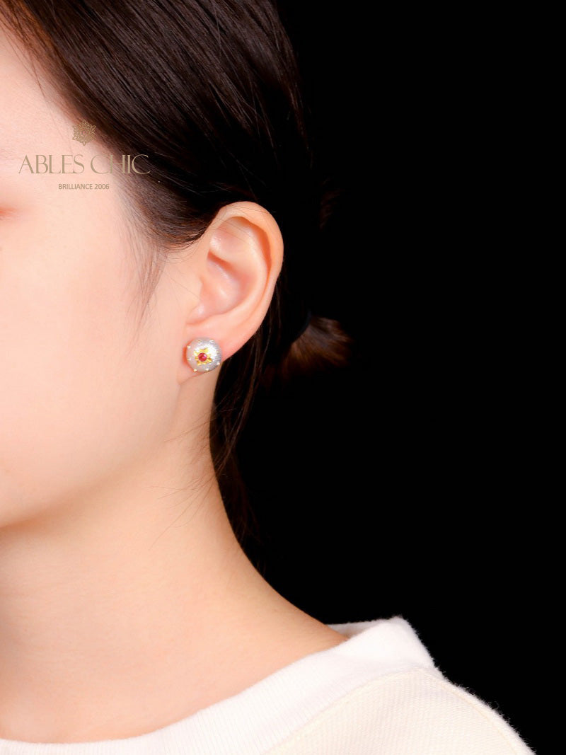Boucles d'oreilles pierres précieuses florales en soie 5083