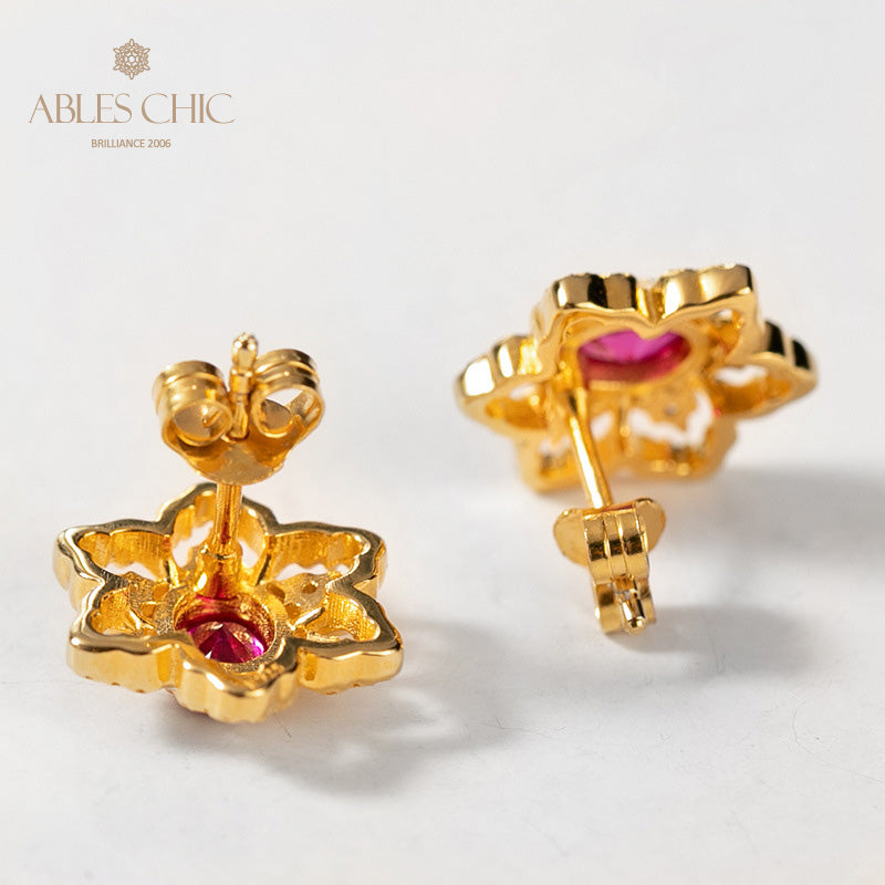 Boucles d'oreilles avec pierres précieuses et fleurs étoilées 5100