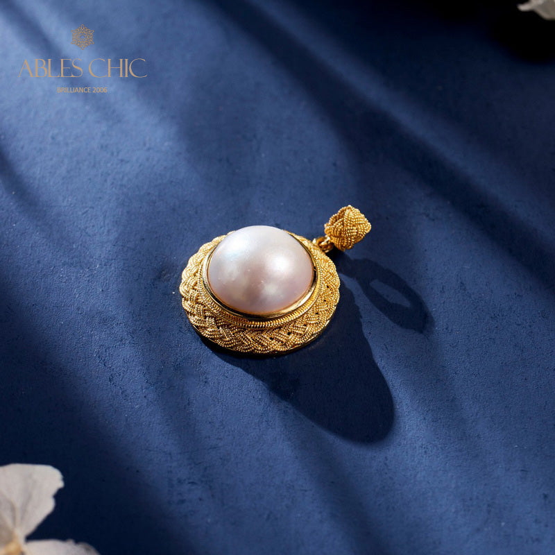 Solitaire Mabe Perle Tressée Pendentif 5939