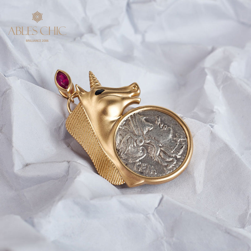Pendentif pièce de monnaie licorne romaine uniquement