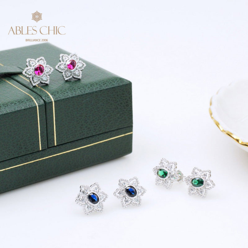 Boucles d'oreilles avec pierres précieuses et fleurs étoilées 5385