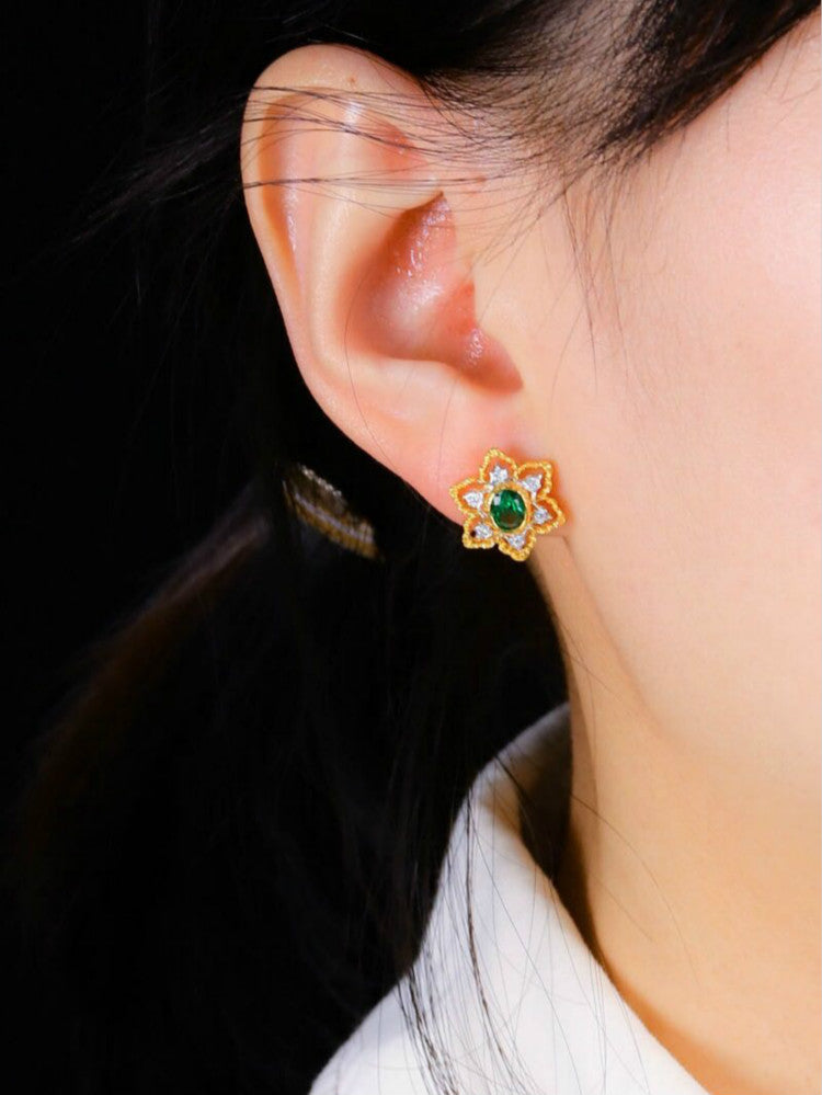 Boucles d'oreilles avec pierres précieuses et fleurs étoilées 5100