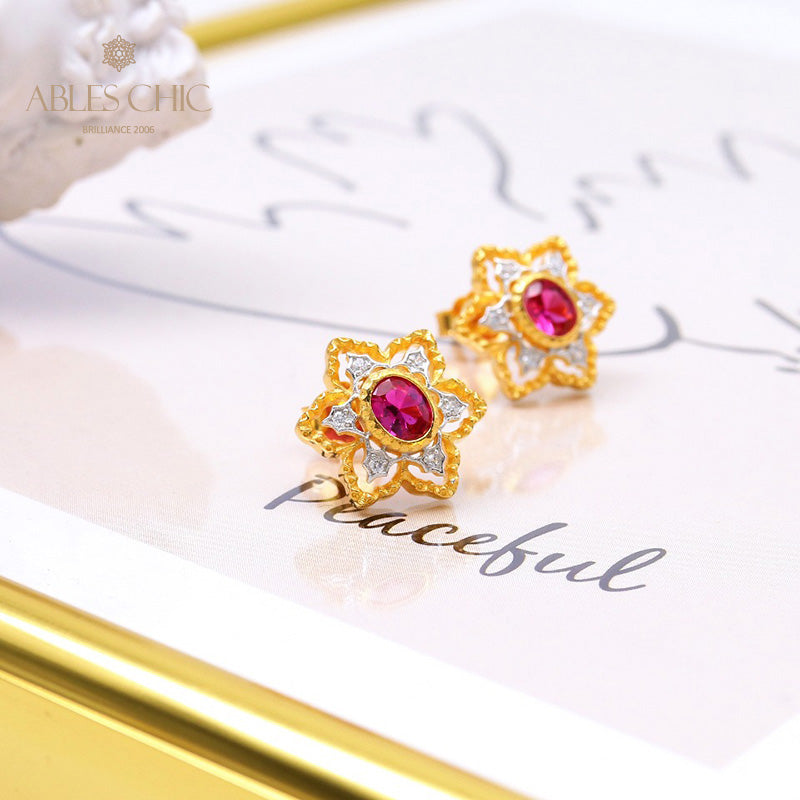 Boucles d'oreilles avec pierres précieuses et fleurs étoilées 5100