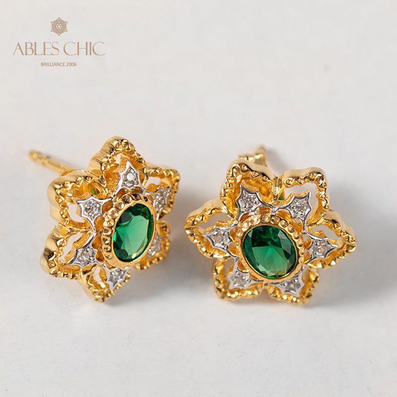 Boucles d'oreilles avec pierres précieuses et fleurs étoilées 5100