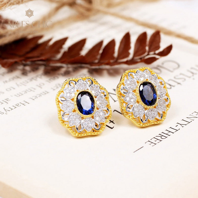 Boucles d'oreilles ovales en filigrane floral saphir 5531