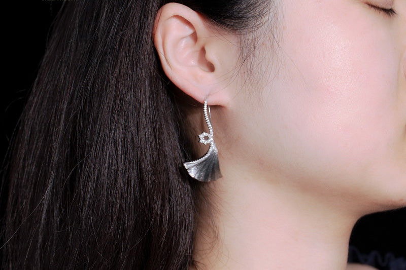 Boucles d'oreilles feuille de Ginkgo, élément en tissu, 5450