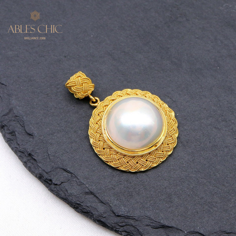 Solitaire Mabe Perle Tressée Pendentif 5939