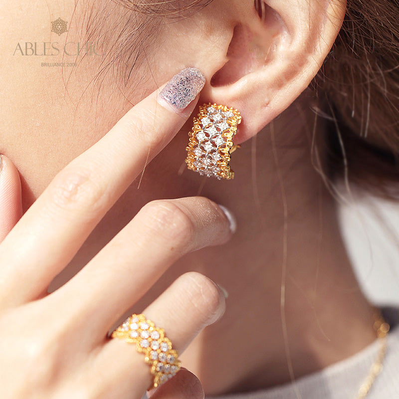 Boucles d'Oreilles Nid d'Abeille Dentelle Aérée 5011