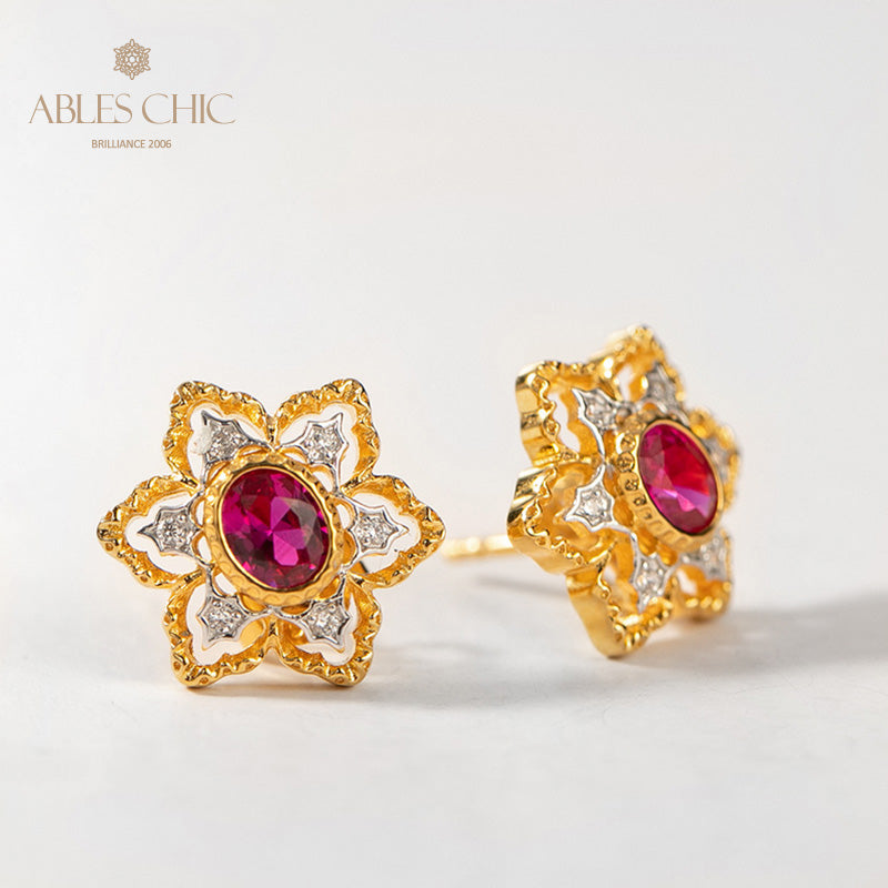 Boucles d'oreilles avec pierres précieuses et fleurs étoilées 5100
