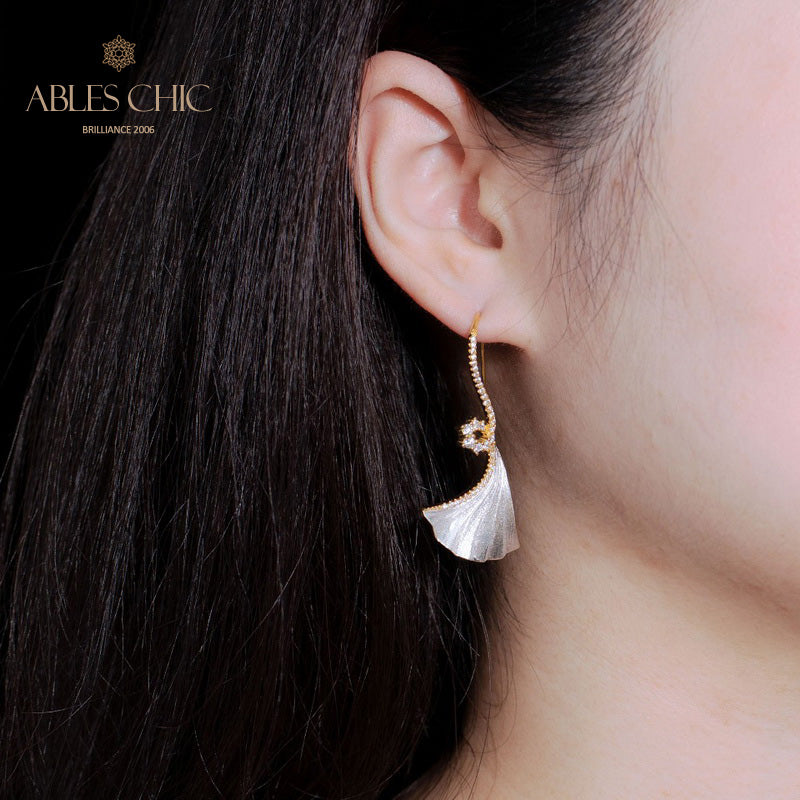 Boucles d'oreilles feuille de Ginkgo, élément en tissu, 5450