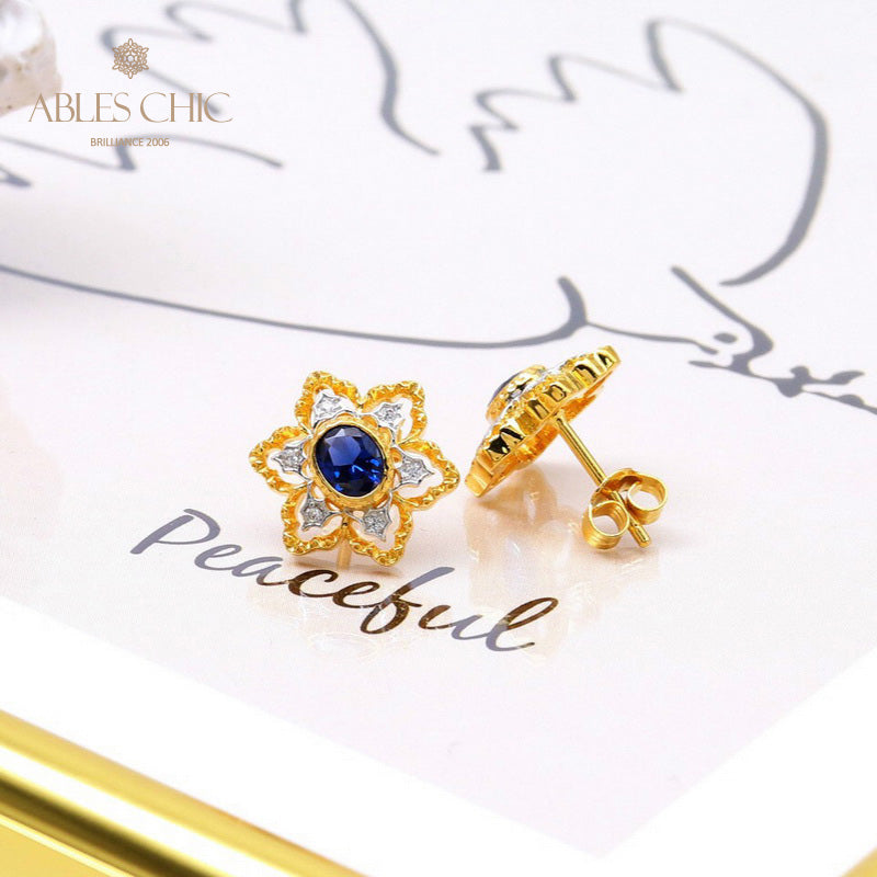 Boucles d'oreilles avec pierres précieuses et fleurs étoilées 5100
