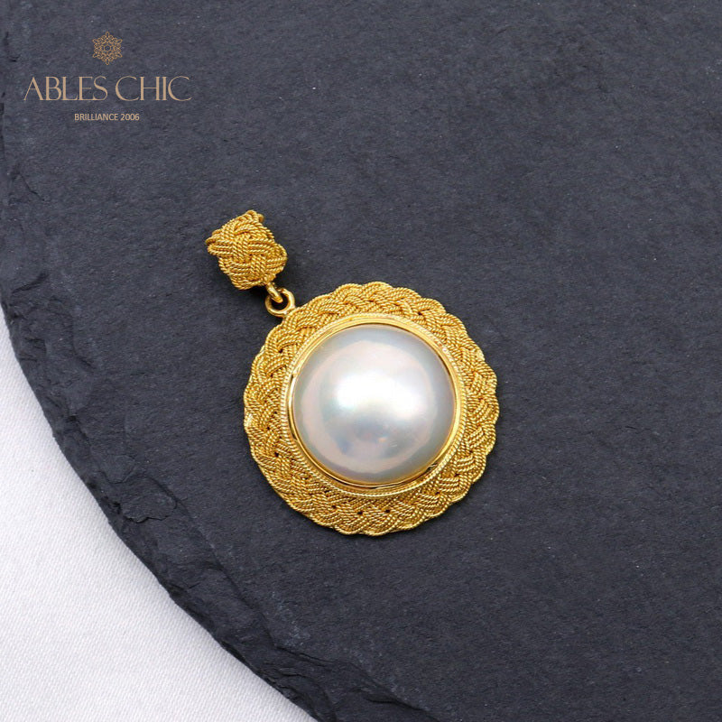 Solitaire Mabe Perle Tressée Pendentif 5939