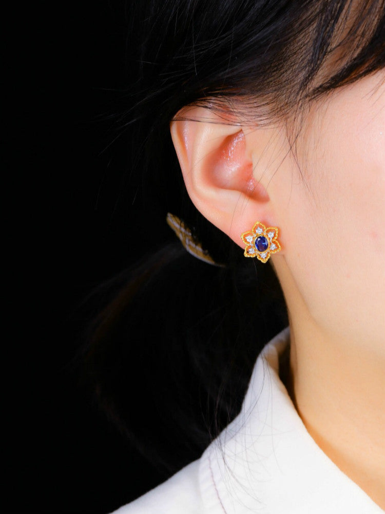 Boucles d'oreilles avec pierres précieuses et fleurs étoilées 5100