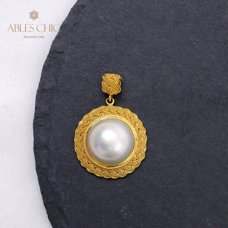 Solitaire Mabe Perle Tressée Pendentif 5939
