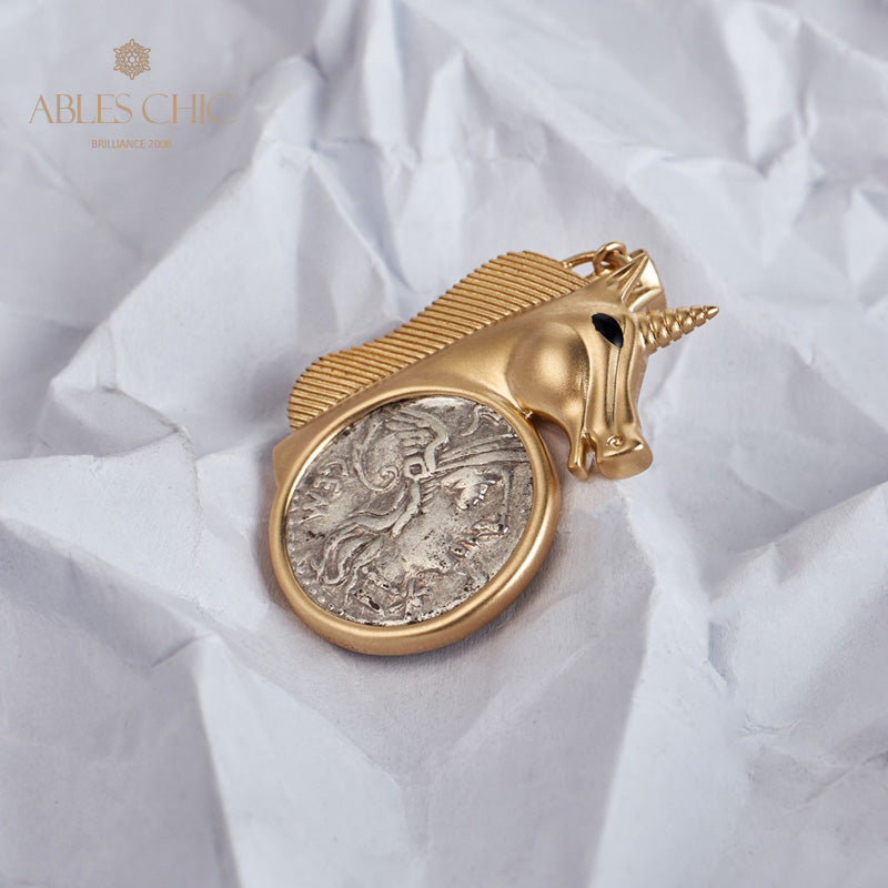 Pendentif pièce de monnaie licorne romaine uniquement