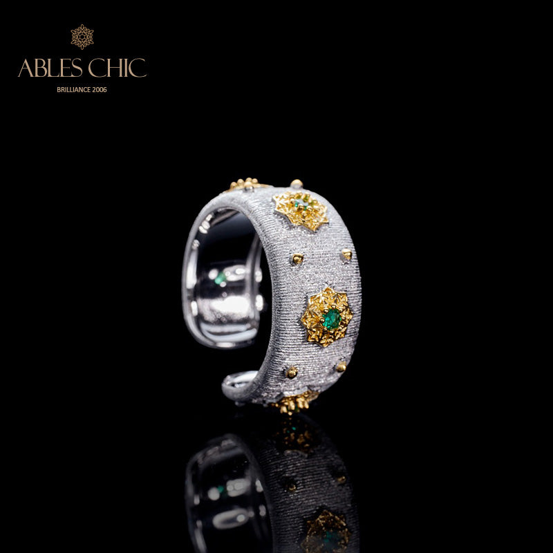 Bague Ouverte Soyeuse Fleurs Étoilées 6374