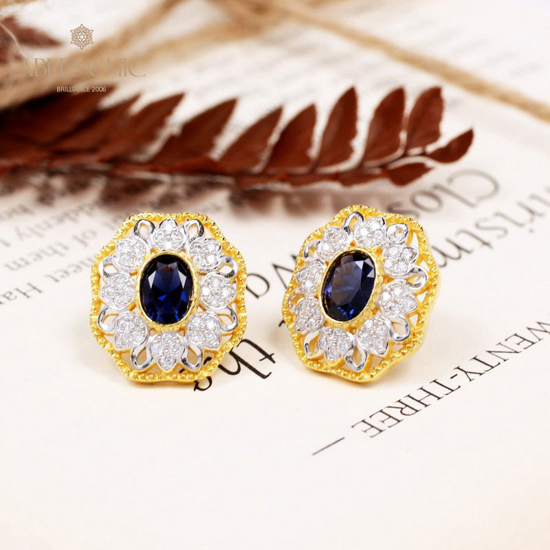 Boucles d'oreilles ovales en filigrane floral saphir 5531