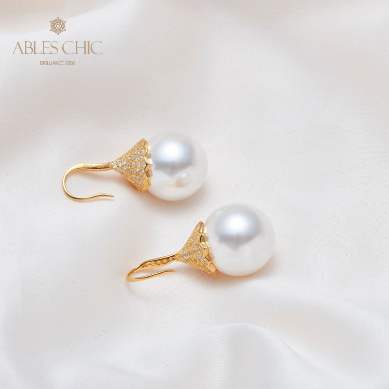 Boucle d'oreille en perles de coquille florale 5785