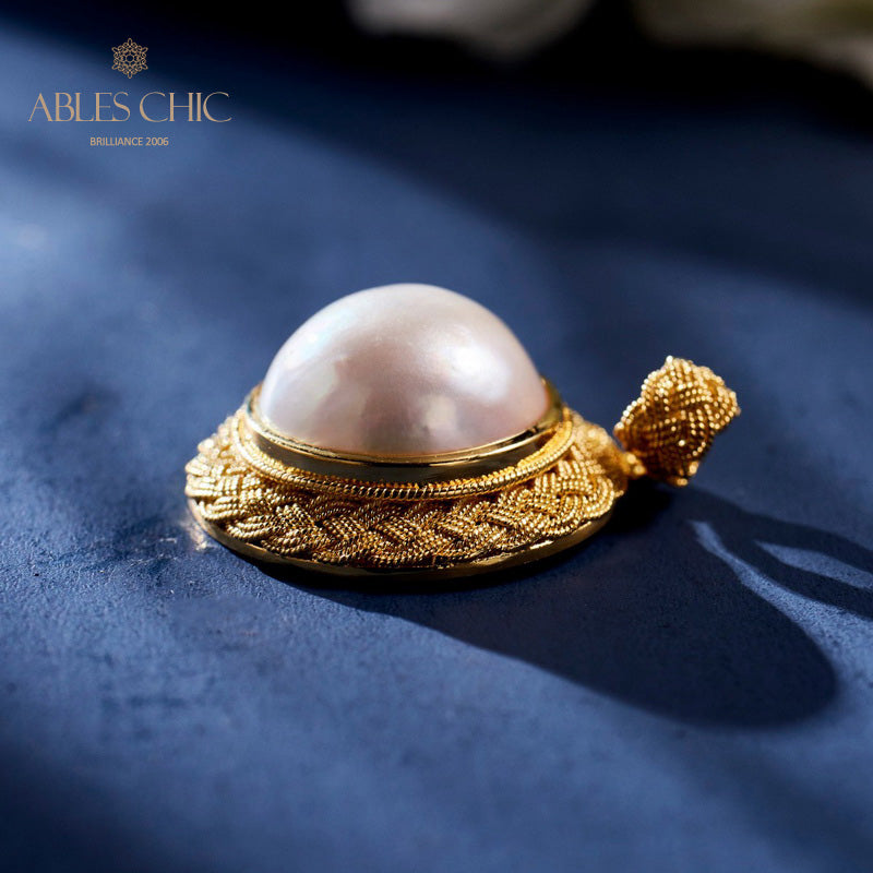 Solitaire Mabe Perle Tressée Pendentif 5939