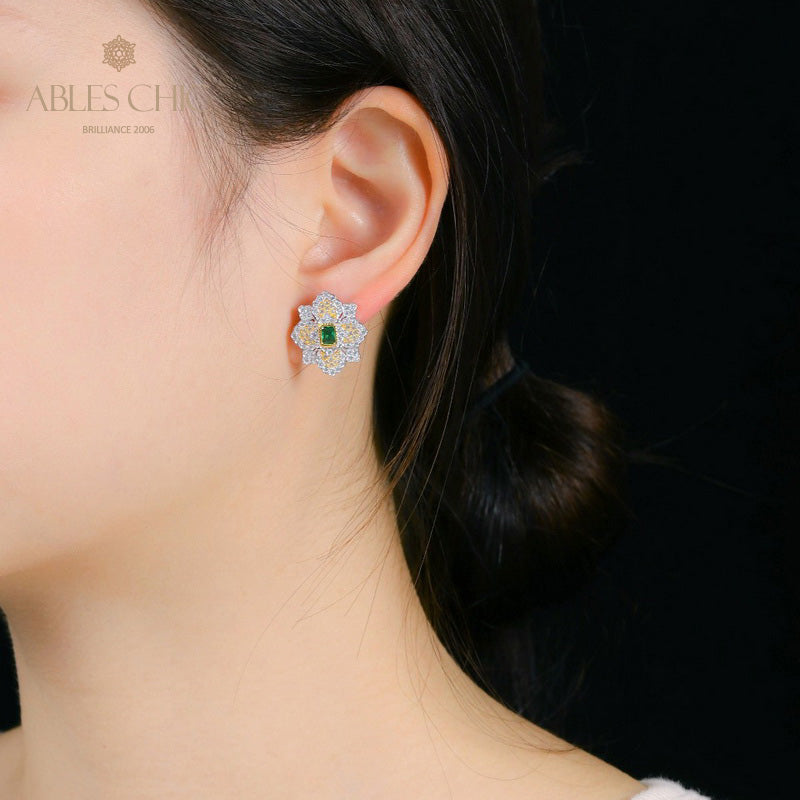 Boucles d'oreilles fleur de trèfle émeraude 5150