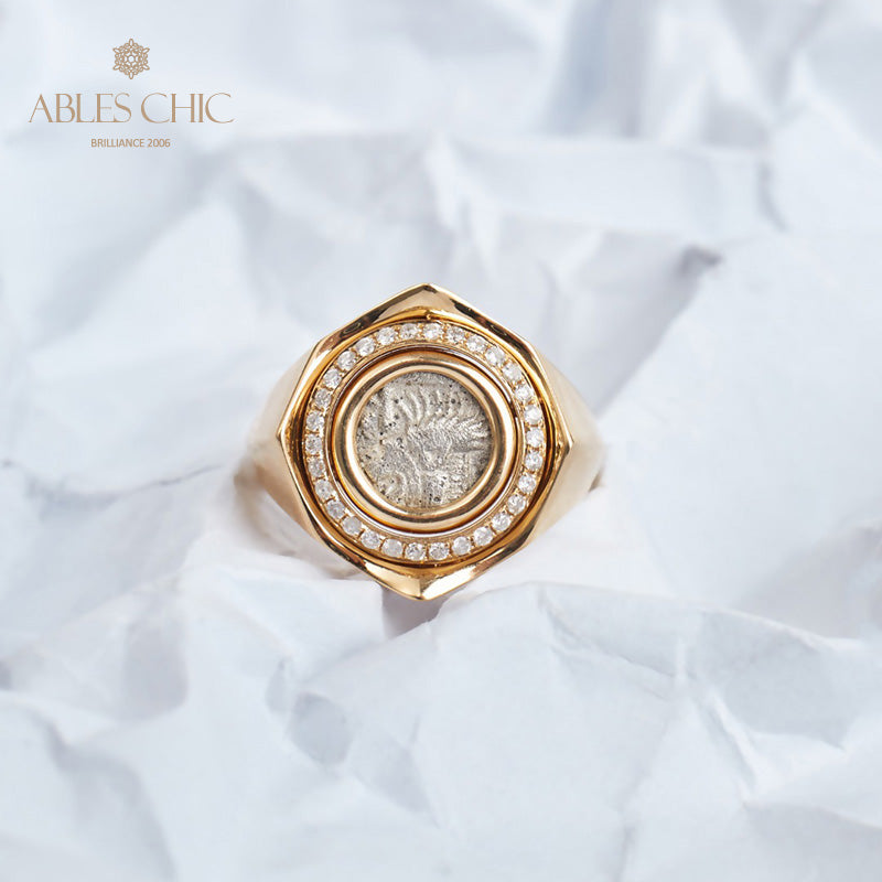 Bague pièce de monnaie lion rugissant