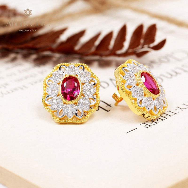 Boucles d'oreilles ovales en filigrane floral saphir 5531