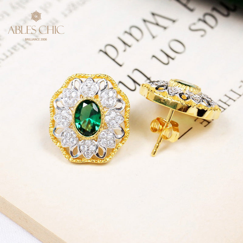 Boucles d'oreilles ovales en filigrane floral saphir 5531