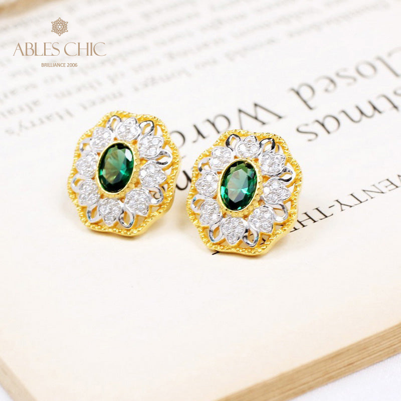 Boucles d'oreilles ovales en filigrane floral saphir 5531