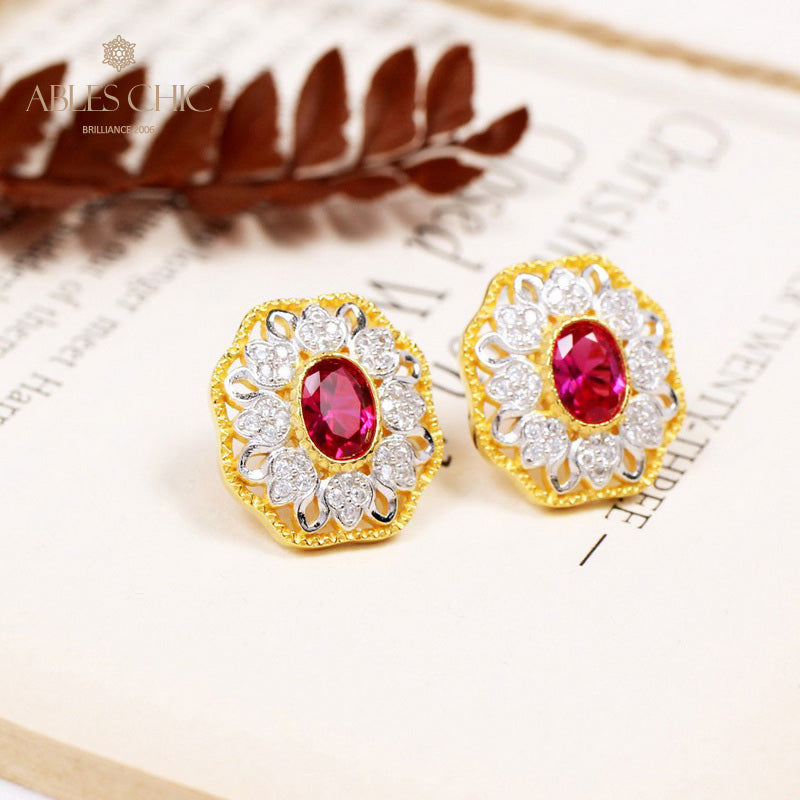 Boucles d'oreilles ovales en filigrane floral saphir 5531