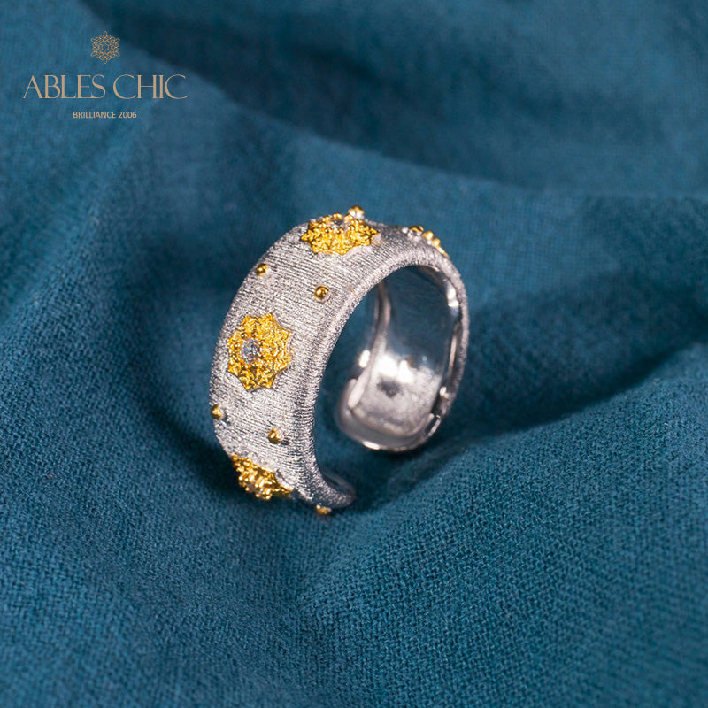 Bague Ouverte Soyeuse Fleurs Étoilées 6374