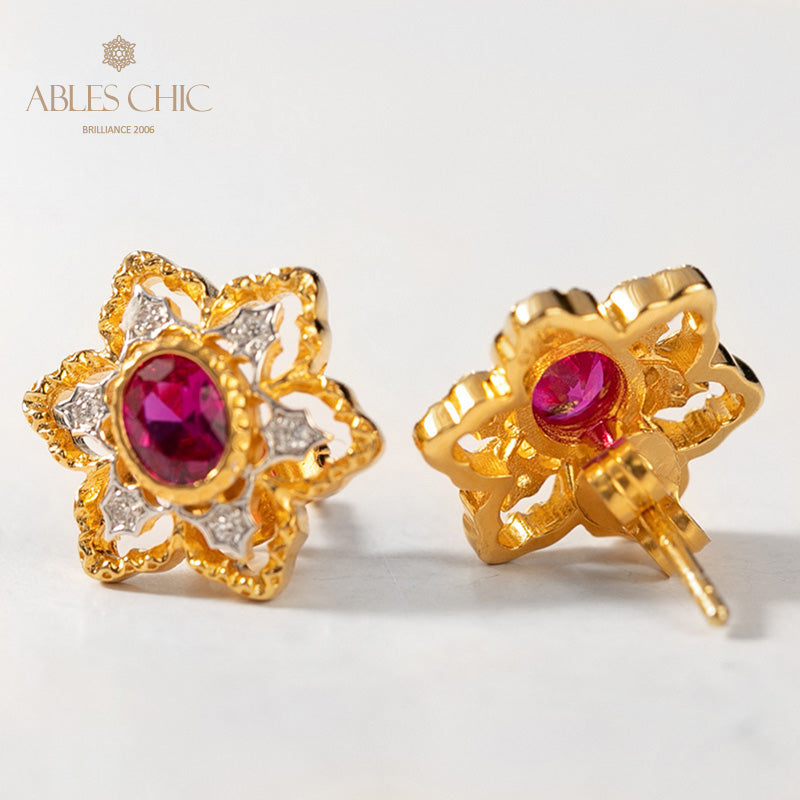 Boucles d'oreilles avec pierres précieuses et fleurs étoilées 5100