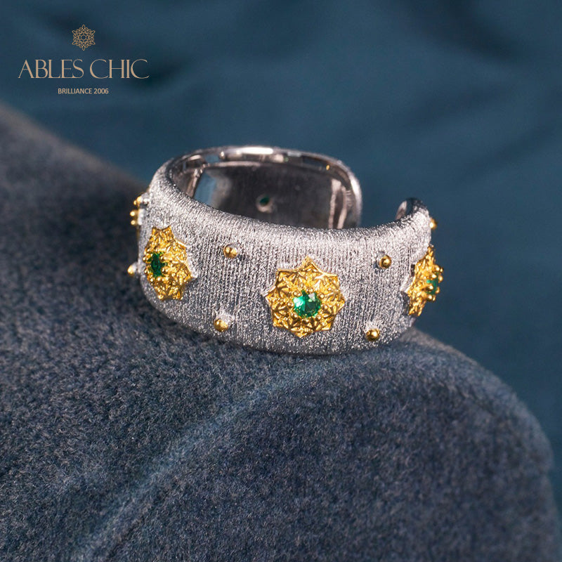 Bague Ouverte Soyeuse Fleurs Étoilées 6374