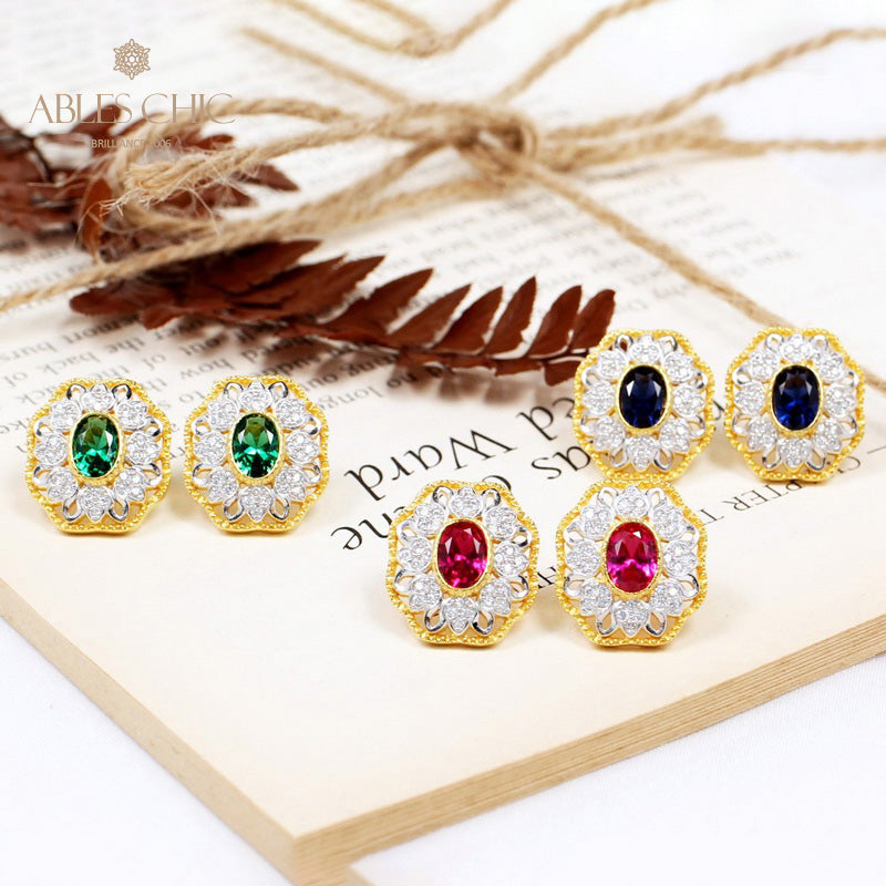 Boucles d'oreilles ovales en filigrane floral saphir 5531
