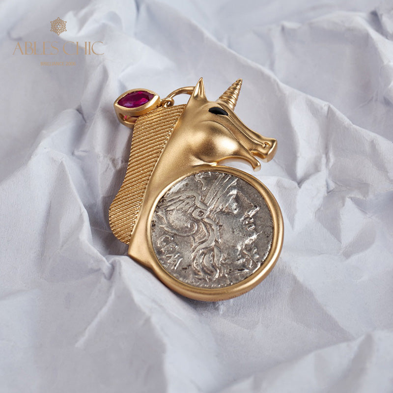 Pendentif pièce de monnaie licorne romaine uniquement