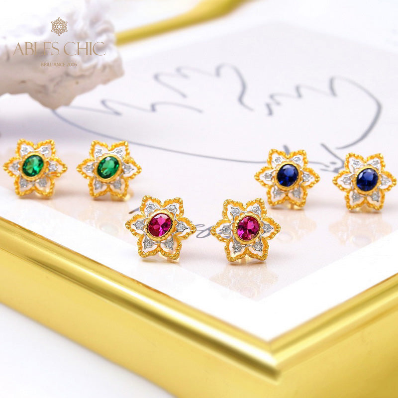 Boucles d'oreilles avec pierres précieuses et fleurs étoilées 5385