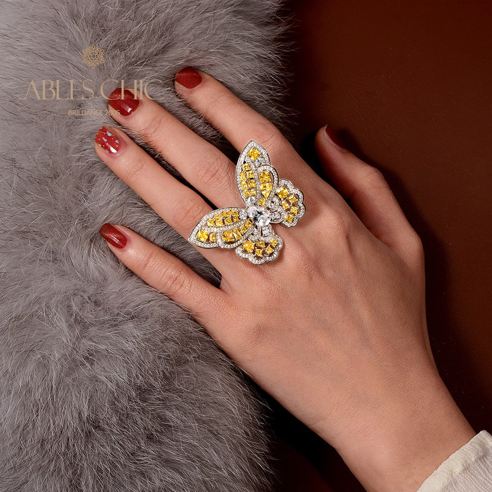 Bague de déclaration papillon citrine R1115