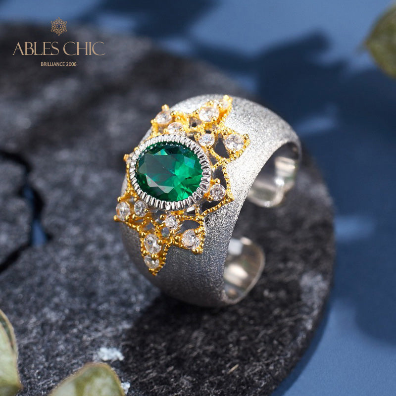 Bague soyeuse fleur d'émeraude 6067