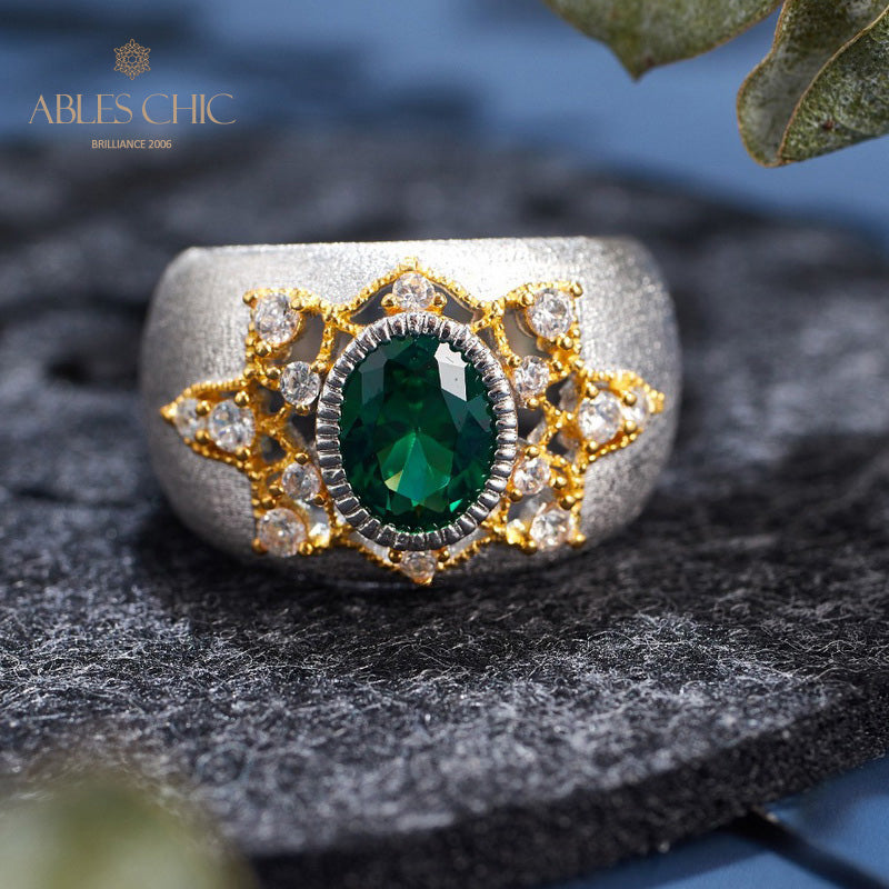 Bague soyeuse fleur d'émeraude 6067