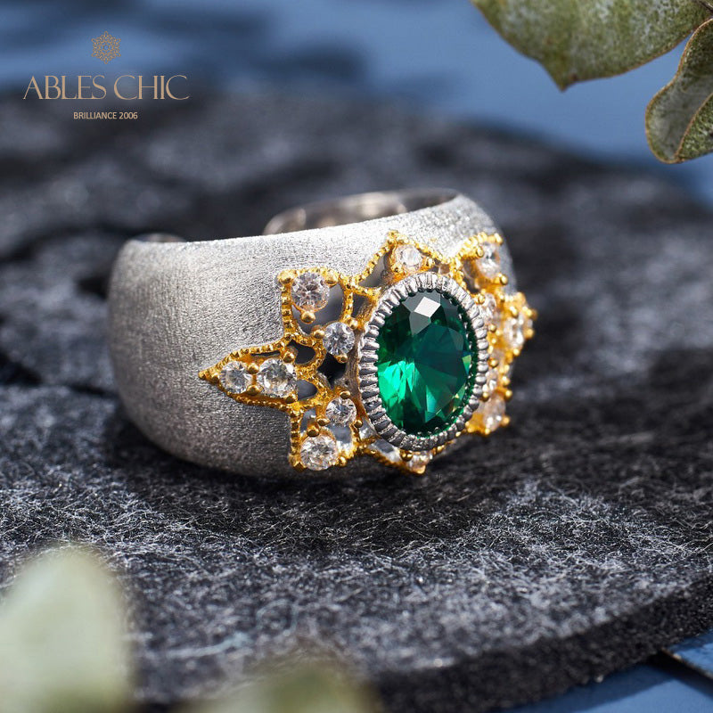 Bague soyeuse fleur d'émeraude 6067