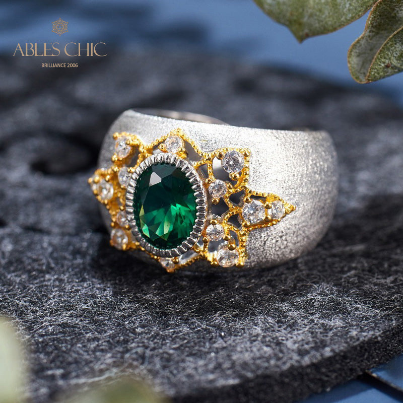 Bague soyeuse fleur d'émeraude 6067