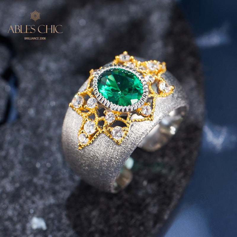 Bague soyeuse fleur d'émeraude 6067